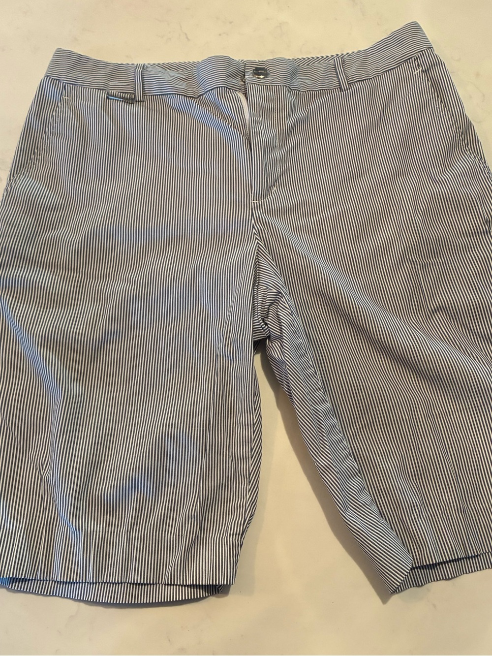 Lauren Ralph Lauren Navy and White Pinstripe Flat-Front Shorts